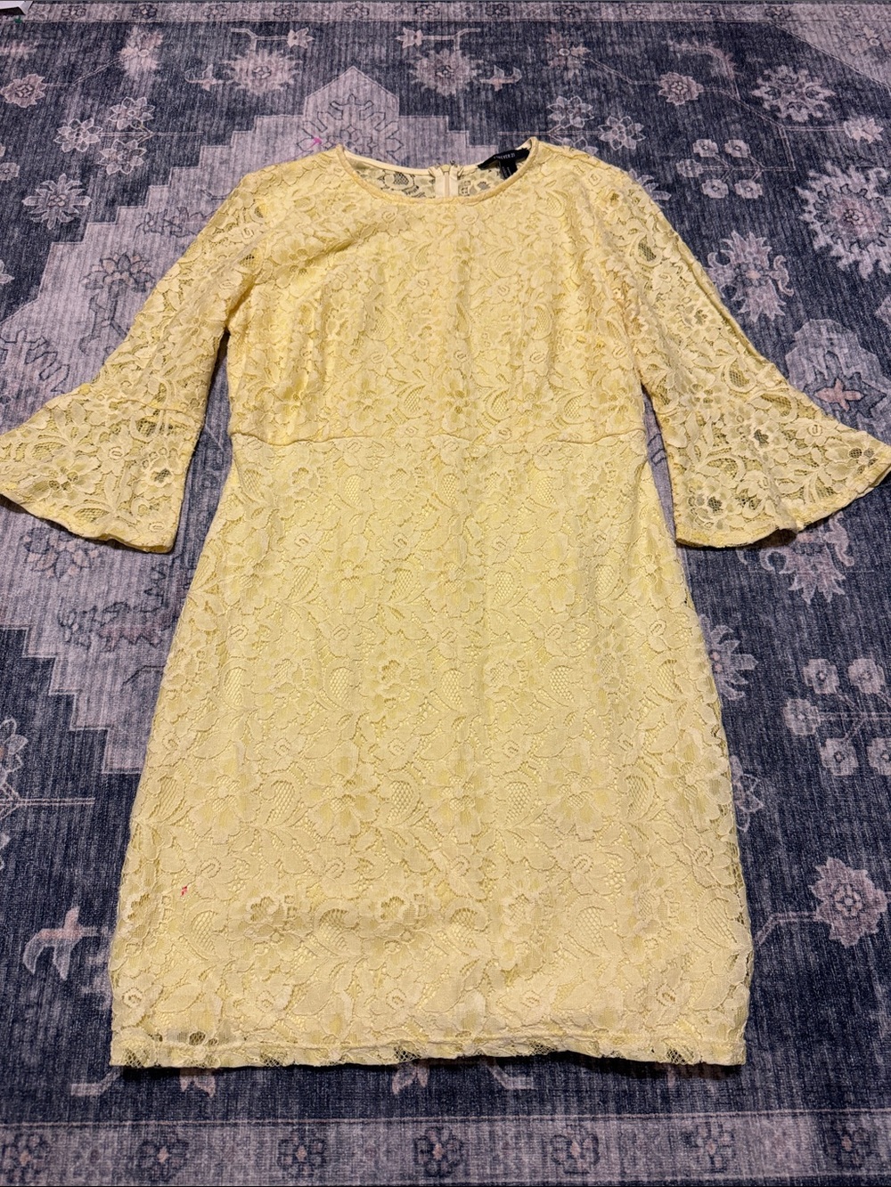 Forever 21 Lemon Lace Dress with Bell Sleeves